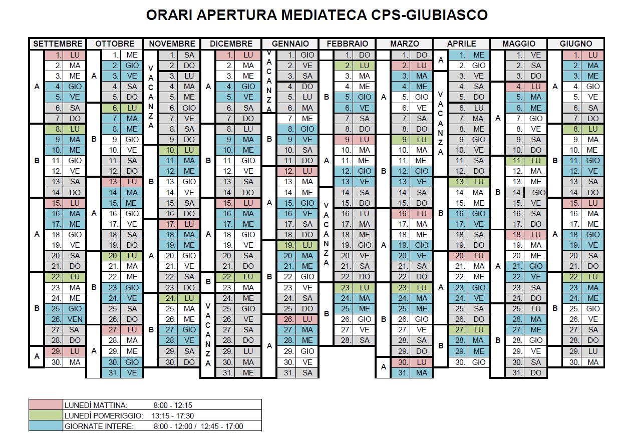 Orari d'apertura Mediateca CPS-Giubiasco